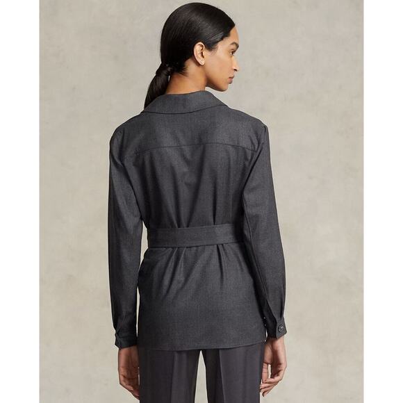 Ralph Lauren Women’s Belted Stretch Wool Flannel Wrap Top Cardigan Jacket 6 NWT - Picture 2 of 12
